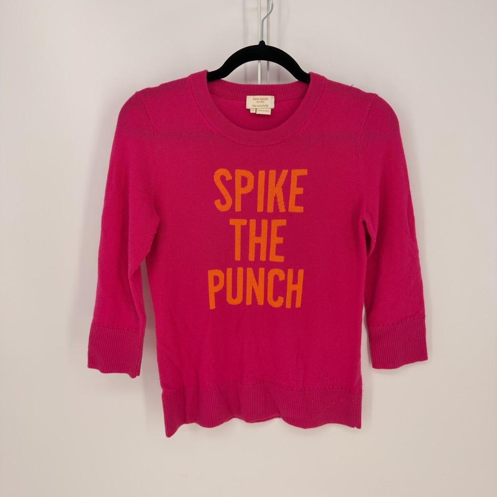 Kate Spade Sweater Women Small Pink Spike The Punch Wool Cashmere Graphic Preppy